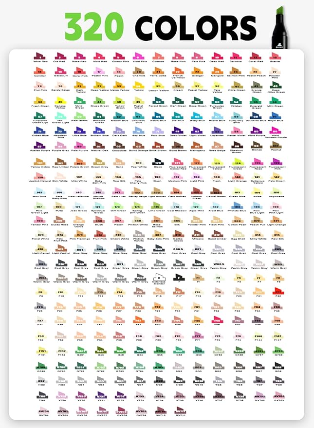 320 Colors Alcohol Markers with Free App, Chisel & Fine Tip Alcohol-Based Marker Set for Adults Kids, Dual Tip Artist Markers for Drawing, Coloring Illustration, Painting and Great Gift Idea