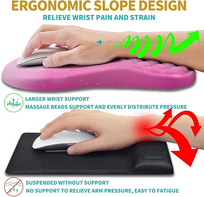 Hokafenle 2 in 1 Ergonomic Mouse Pad Wrist Support & Wrist Rest for Computer Keyboard Set, with Relieve Carpal Tunnel Pain Massage Bulge and Full Memory Gel Design (2In1 Set, Sweet Pink)