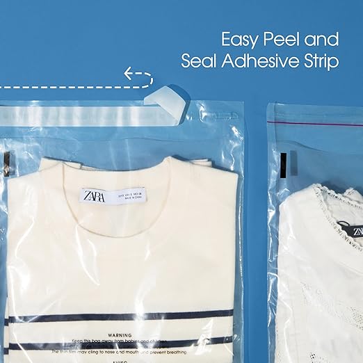 Spartan Industrial - 14” X 20” (100 Count) Self Seal Clear Poly Bags with Suffocation Warning for Packaging, Clothes & Shipping - Permanent Adhesive