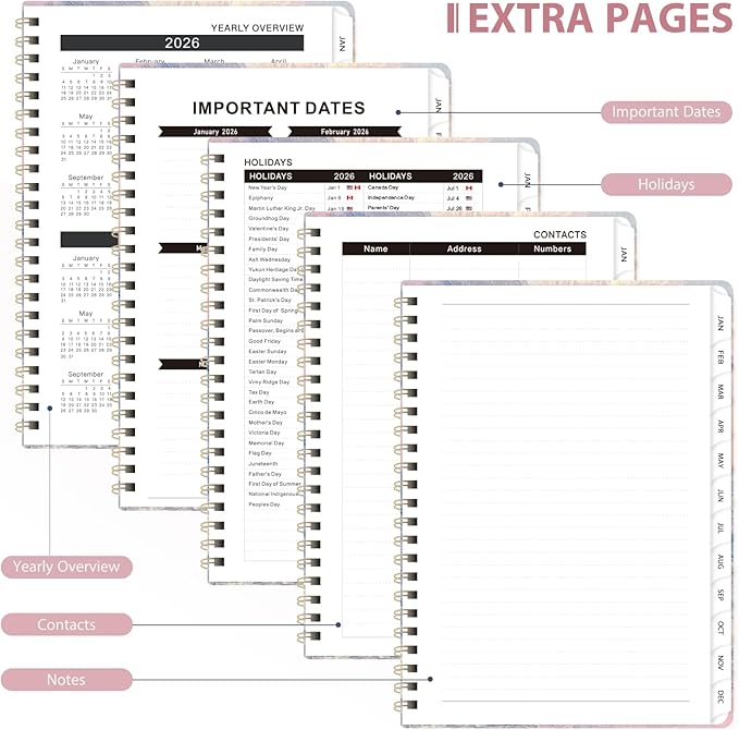 2026 Planner, Weekly and Monthly Calendar Agenda Book, Jan 2026 - Dec 2026, Hardcover Planning Academic Planner for Office School Supplies and Desk Accessories - A5 (6.3'' x 8.5'')