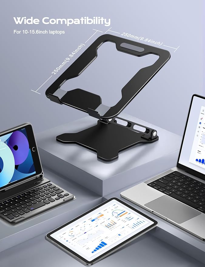Adjustable Laptop Stand for Desk, Metal Foldable Laptop Riser, Ventilated Cooling Bracket, Ergonominc Computer Notebook Stand for Desk Compatible with 10-15.6“ Laptops