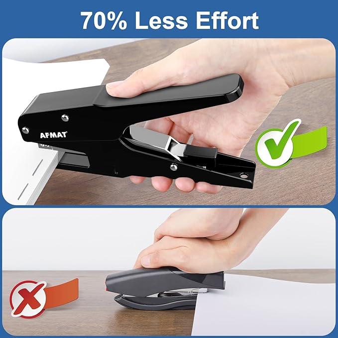 AFMAT Effortless Plier Stapler, Metal 30 Sheet Stapling Plier, 15000+ Stapling Times, with Staples & Reload Button, Handheld Stapler Heavy Duty, Space Save Size, Good for Office, Home, School, Black