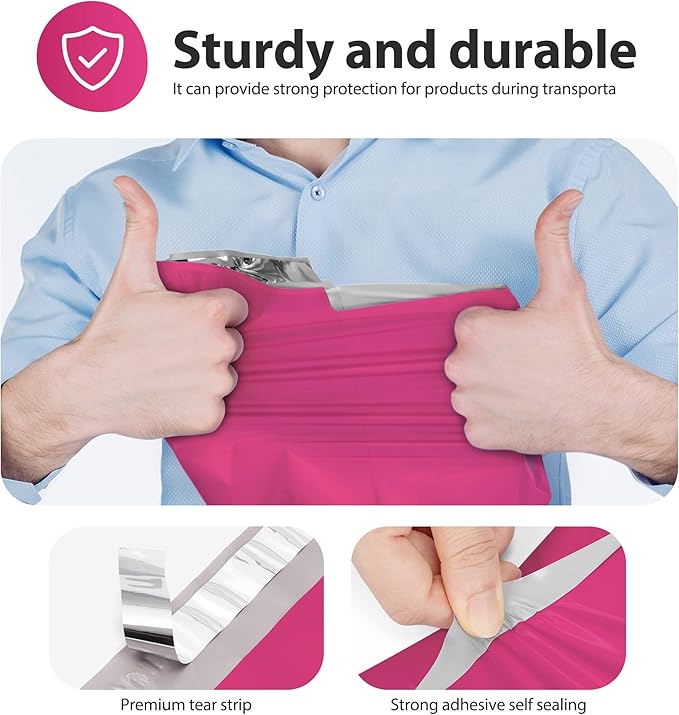 Fuxury Poly Mailers 14.5x19 Inch 500 Pcs, Bulk Shipping Bags for Clothing, Strong Adhesive Shipping Envelopes for Small Business Suppliers,Waterproof Mailers Poly Bags Mailing Envelopes Pink