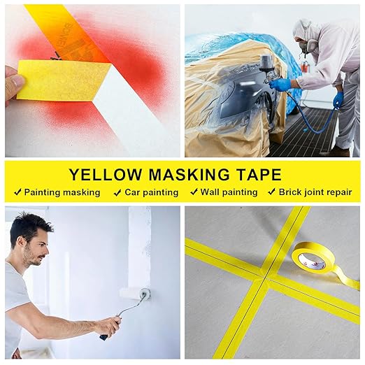 BOMEI PACK 10 Rolls Painters Tape 2 inch Wide, Painter's Tape Yellow Masking Tape 2 inch x 55 Yards for Walls Painting, Home Improvement and School Projects, Total 550 Yards