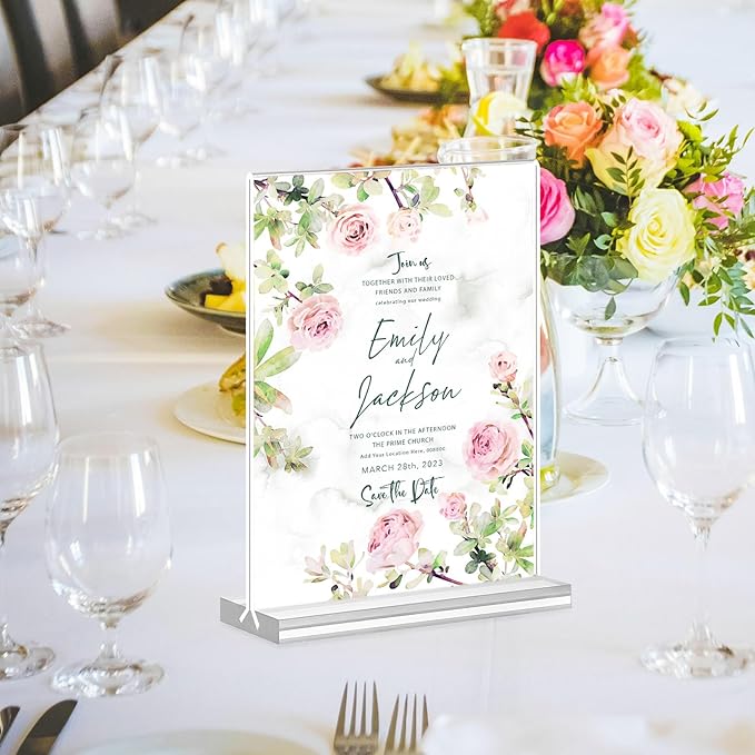 Acrylic Sign Holder 8.5x11, 10 Pack Clear Table Plastic Vertical Clear Double Sided Flyer Display, Picture Menu Stand Paper Holder Photo Sign Holder Suitable for Restaurants Office Store Show Fair