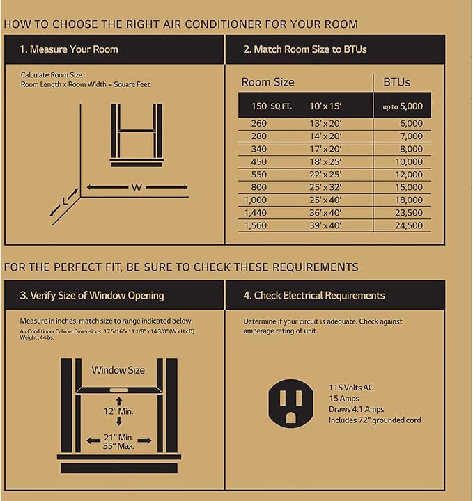 LG 5,000 BTU Window Air Conditioner, 115V, AC Window Unit Cools 150 Sq.Ft. (10' x 15' Room Size), Perfect for Bedrooms, Quiet AC with 2 Cooling & Fan Speeds, 2-Way Air Deflection, and Washable Filter