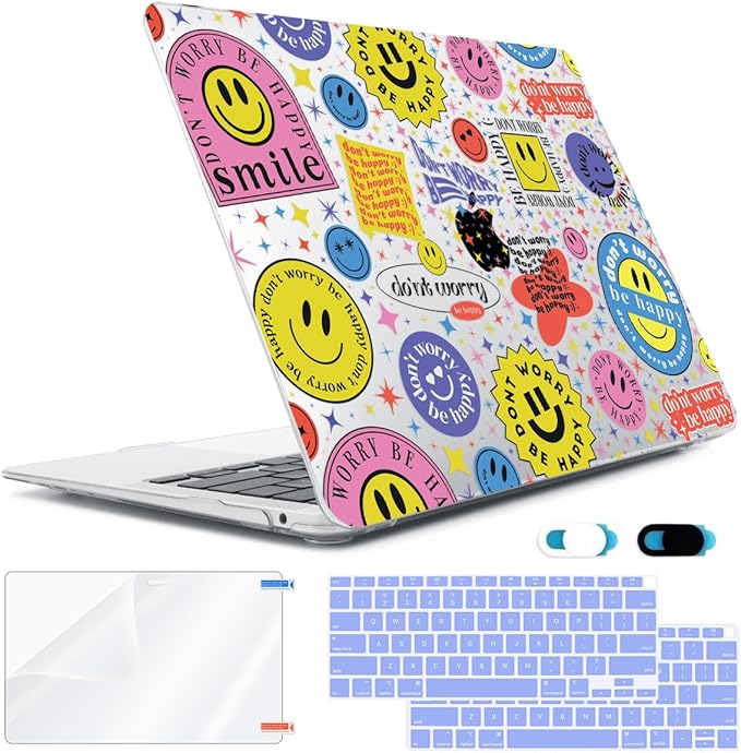 for MacBook Air 13 inch Case 2021 2020 2019 2018 A2337 M1 A2179 A1932, Plastic Hard Shell Case&Keyboard Cover&Screen Protector&Webcam Cover Compatible with MacBook Air 13" Retina, Smile