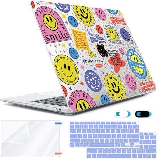 for MacBook Air 13 inch Case 2021 2020 2019 2018 A2337 M1 A2179 A1932, Plastic Hard Shell Case&Keyboard Cover&Screen Protector&Webcam Cover Compatible with MacBook Air 13" Retina, Smile