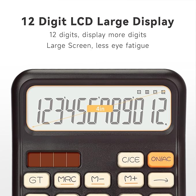 Pendancy Calculators Desktop, Basic 4 Function Handheld Desk Calculator with Solar Battery Dual Power, 12 Digit Large LCD Display Big Button for Office School Home Use (Brown)