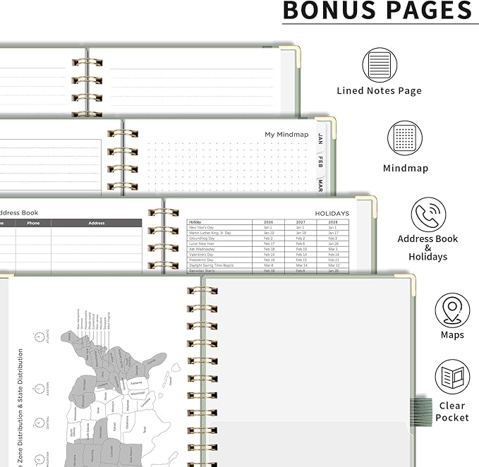 AHGXG 2026 Planner, Weekly and Monthly, 2026 Calendar, Jan 2026 - Dec 2026, Hardcover with Monthly Tabs, 100 GSM Thick Paper, for Women School Home Office Supplies, 6" X 8.38", Sage Green