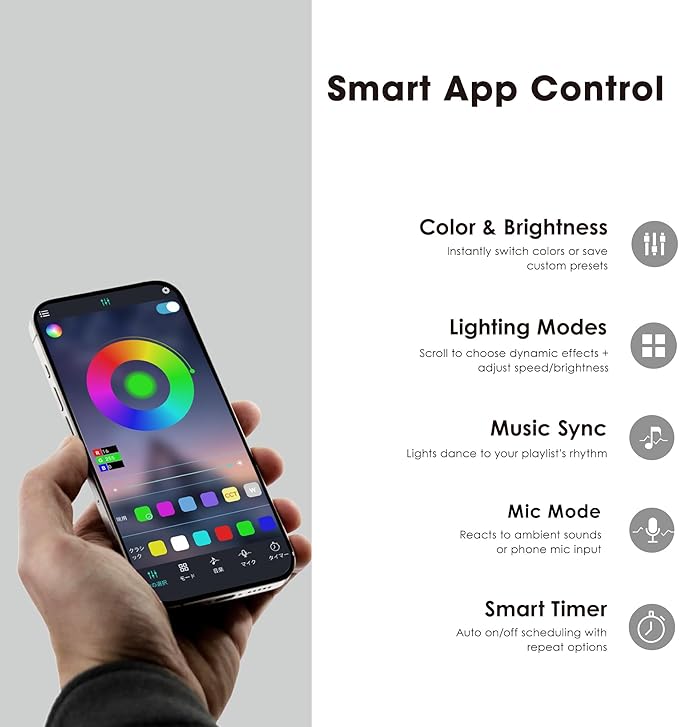 Fenge Dual Monitor Stand for Desk, 2 Tiers Monitor Riser with Acrylic Shelf & App Control LED Lights, 42.5 Inch Wood and Aluminum Desk Shelf with Phone and Tablet Holder