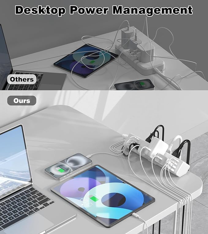 40W Fast Charging Station,Desk Clamp Power Strip,4 USB-C Ports & 8 AC Outlets,Desktop Edge Mount Surge Protector Power Strip,14AWG Heavy Duty Cord,Fit 1.9" Tabletop Edge for Home Office(10Ft Cable)