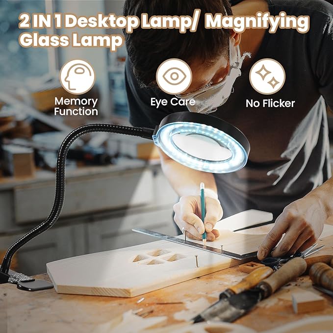 10X Magnifying Glass with Light and Timer, 2 in 1 Magnifying Desk Lamp, 3 Color Modes 10 Dimmable Brightness, Flexible Gooseneck Magnifier with Light for Craft Hobby Painting Sewing Close Work