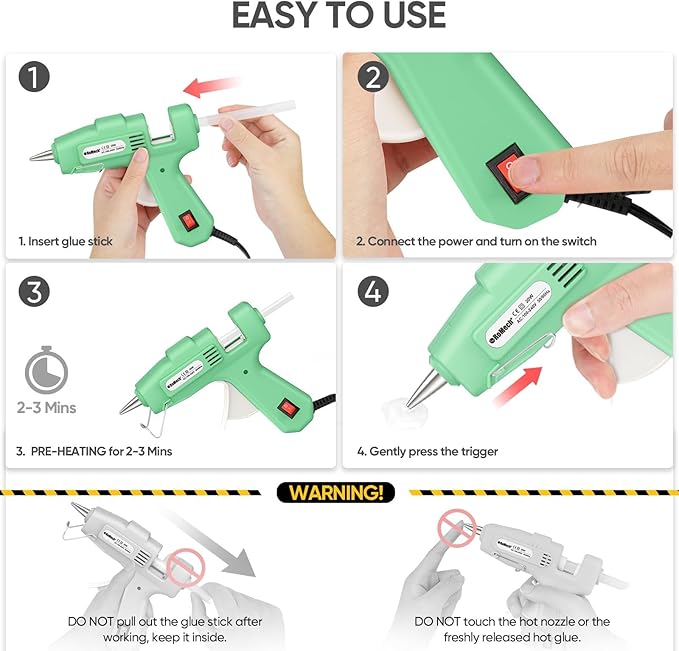 ROMECH 20W Mini Hot Glue Gun with 30 Glue Sticks Set, Fast Preheating 20W Hot Glue Gun Kit Heavy Duty Gluegun for Craft, DIY, Repairs (Green)