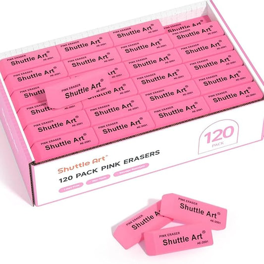 Pink Erasers, Shuttle Art 120 Pack Pink Erasers Bulk for School, Office, Latex-Free Soft Eraser for Kids, Teachers as School Supplies