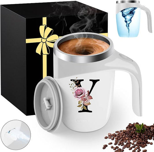 Initial Magnetic Stirring Coffee Mug Stainless Insulated Travel Cup Women Teacher Female Male New Appreciation Thank you Favorite Good Goodbye Retirement Friends Social Bestie Work Monogrammed Gift,Y