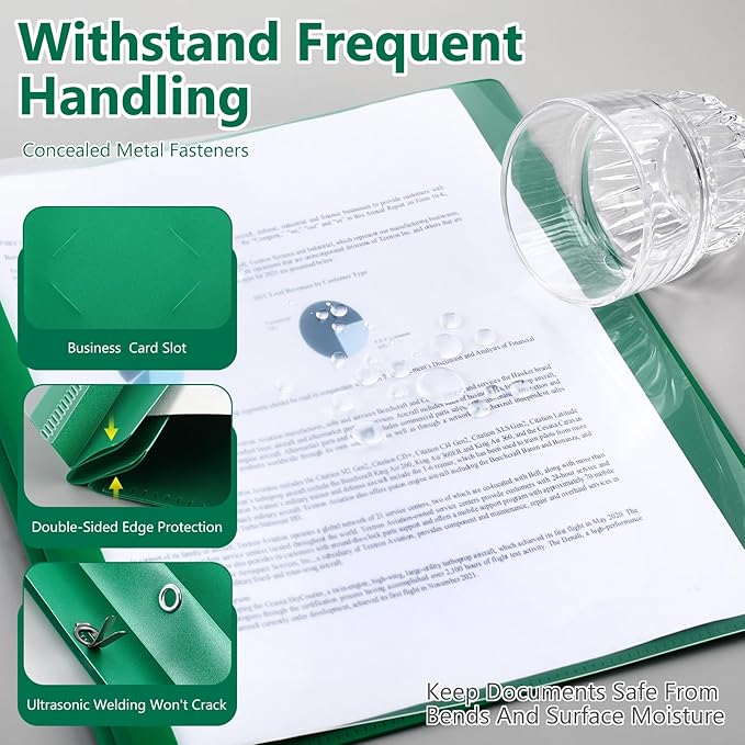 Patelai 48 Pcs Plastic Folders with 2 Pockets and 3 Prongs Home Folders with Card Slot Letter Size Heavy Duty Report Covers for Back to School(Green,Simple Style)