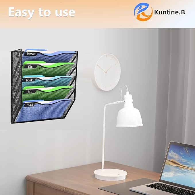 Kuntine.B Wall File Organizer Office Hanging Magazine Holder Wall File Organizer for Office Home (Black, 5 Tier)