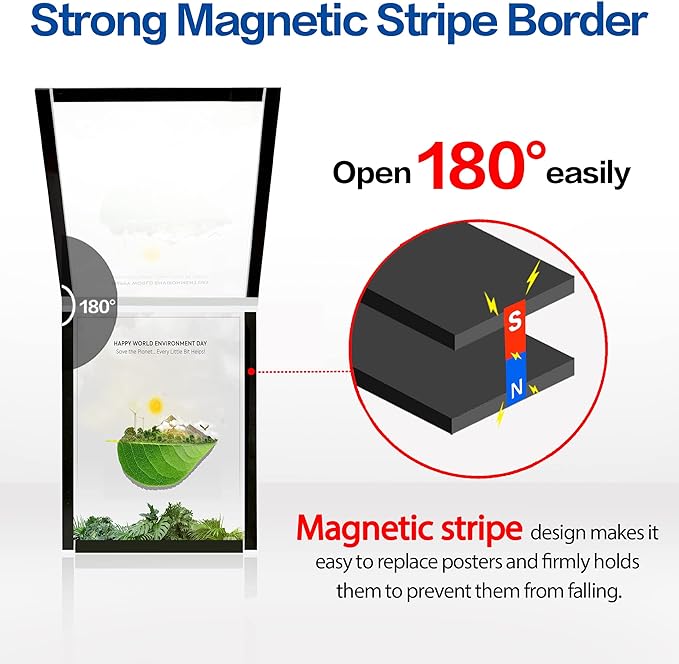 10Pack Acrylic Sign Holder 8.5" x 11" Wall Mount, Self Adhesive Magnetic Display Frame with Tape, Plastic Clear Acrylic Frame for Wall, Office, Store, Home