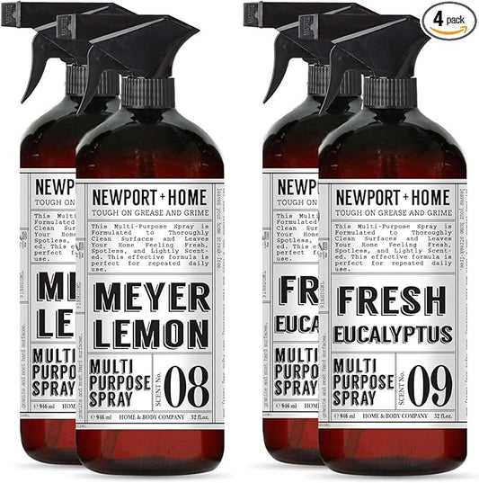 Newport + Home Multi-Purpose Spray, Meyer Lemon & Fresh Eucalyptus Scents, Tough on Grease and Grime, 32 fl oz, Set of 4