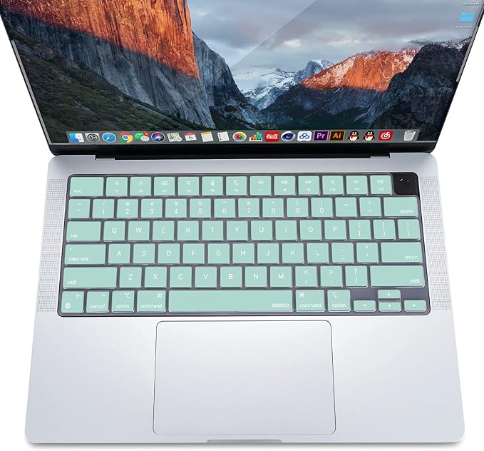 MOSISO Keyboard Cover Skin Compatible with MacBook Air 15 inch M3 A3114 M2 A2941/Air 13.6 A3113 A2681/Pro 14/16 M4 M3 M2 M1, Mint Green
