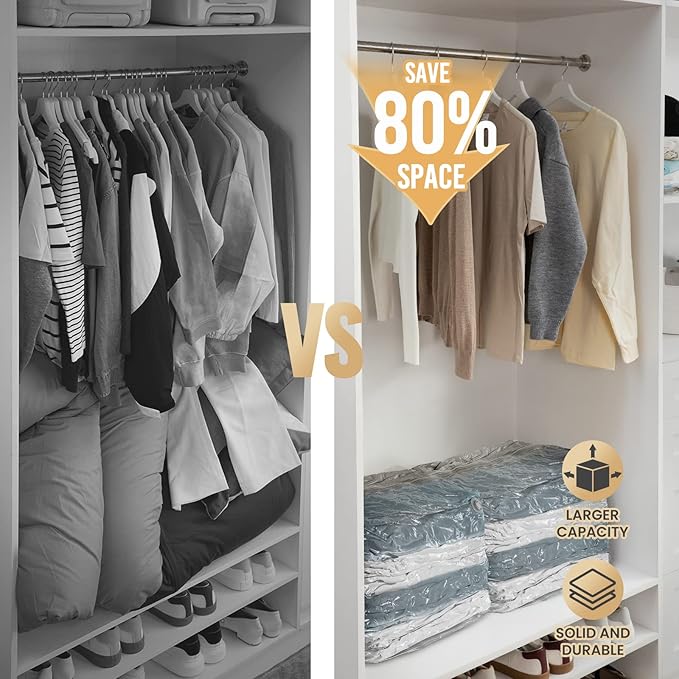 TAILI 12 Pack Vacuum Storage Bags, Jumbo Cube Space Saver (31x40x15 Inch), Large Vacuum Seal Bags for Comforters Blankets Bedding, Closet Organizer, Cream