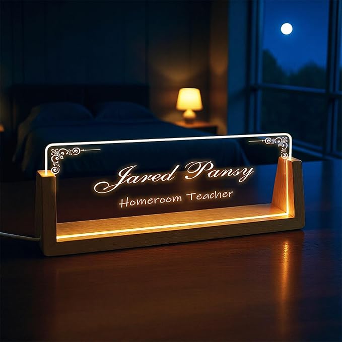 Custom Desk Name Plate,Light Up Acrylic Office Sign, Personalized Gift for Boss Coworker Teacher, Employee Appreciation Award, Home Office Decor