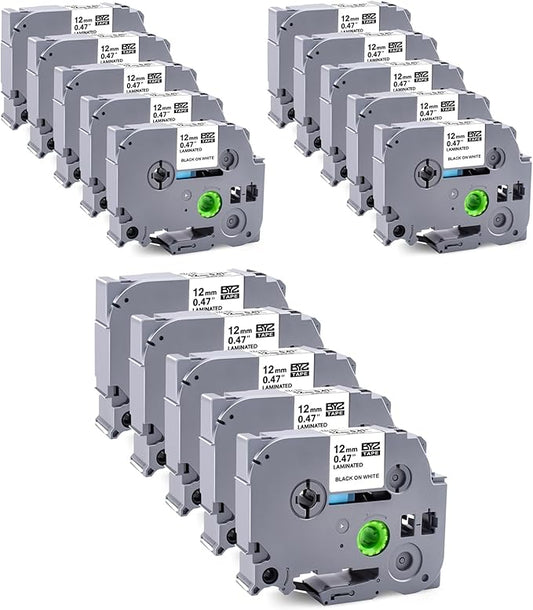 TITBIT 15Pack Compatible with Brother P Touch Refill Tape Cartridges Fit for Label Maker PT-D210 PT-H110 P Touch Cub,12mm 0.47 Laminated White TZ Tape TZe-231 TZE231,Black on White,for PTD410 PTD600