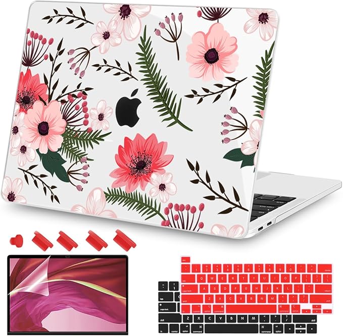 Teryeefi Compatible with M2 M1 MacBook Pro 13 Inch Case A2338 A2289 A2251 A2159 A1989 A1706 A1708 (2024 20203 2022-2016), Hard Shell Case & Keyboard Cover for Mac Pro 13" - W-Floral Pattern