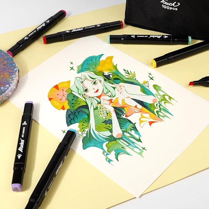 ABEIER 100 Colors Dual Tips Alcohol Markers Set, Art Markers for Drawing, Permanent Sketch for Kids Adult Coloring