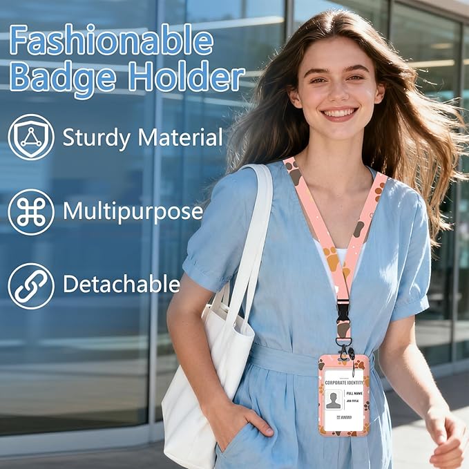 Puppy Paw Badge Holder Reel Lanyard,ID Card Badge Holder Retractable Name Tag Clips for Doctor Nurse Teacher Office Student