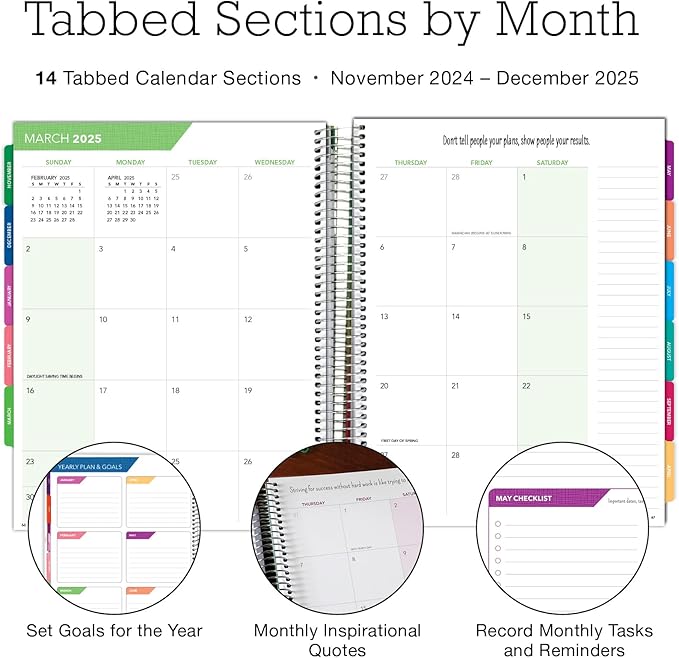 Deluxe 2025 Planner, 8.5"x11": 14 Months (November 2024 - December 2025), Includes Page Tabs, Bookmark, Planning Stickers, Pocket Folder Daily Weekly Monthly Planner Yearly Agenda (Tree Season)