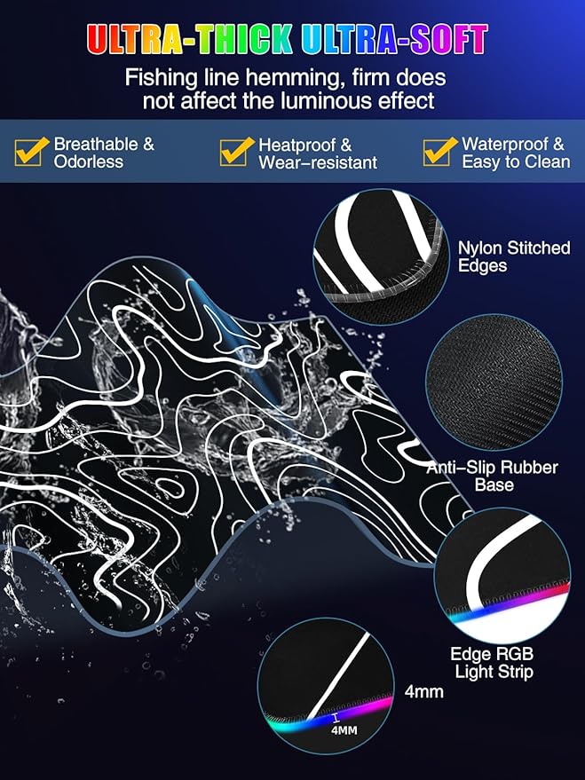 Mouse Pad with Foldable Phone Holder & Wireless Charger, XXL RGB Gaming Mousepad 31.5"x15.8" Large Desk Mat for Keyboard, Black Desk Pad with Dual Qi Charging Station | 11 Colors 5 Modes | Waterproof