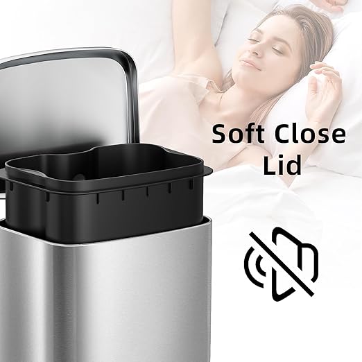 KUK 1.6 Gallon Small Bathroom Trash Can with Lid, 6L/1.6 Gal Office Step Garbage Can for Home, Bathroom, Bedroom, Office, Brushed Stainless Steel