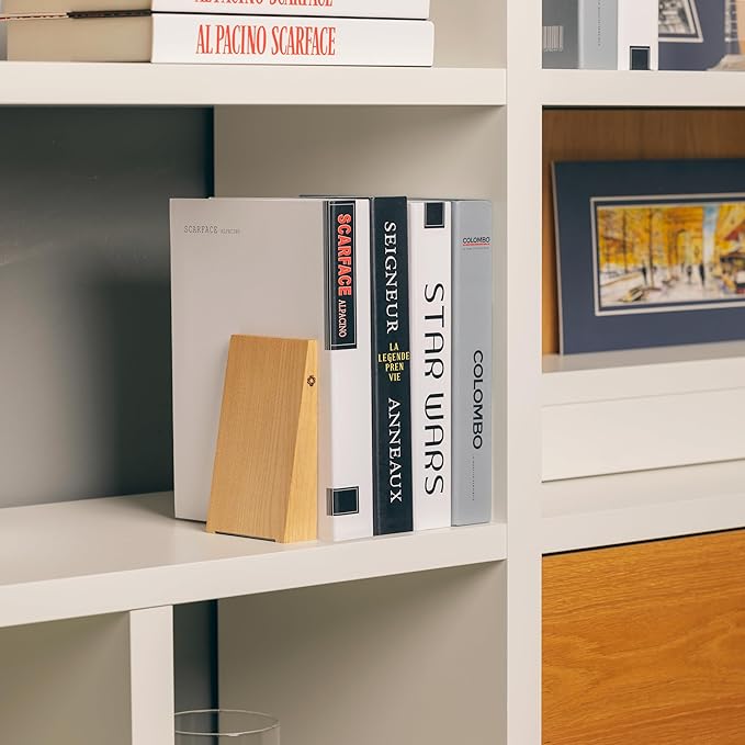 TILISMA Book Ends for Shelves - Handmade Wooden Bookends with Metal Base, Chestnut Tree - Sturdy Book Holders for Bookshelves - Fancy Modern Decorative Bookends, Heavy Duty – Home Décor Accessories