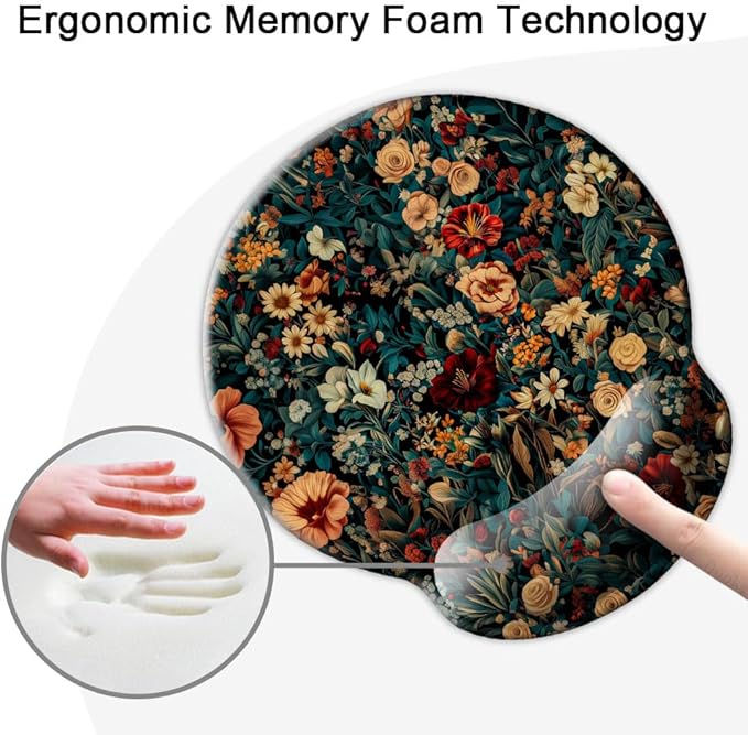 Ergonomic Mouse Pad with Wrist Support,Mouse Pad with Wrist Rest,Relieve Wrist Pain Mousepad Non-Slip Rubber Base,Mouse Pads for Desk,Computers,Laptop,Office,Home,Accessories Retro Flowers