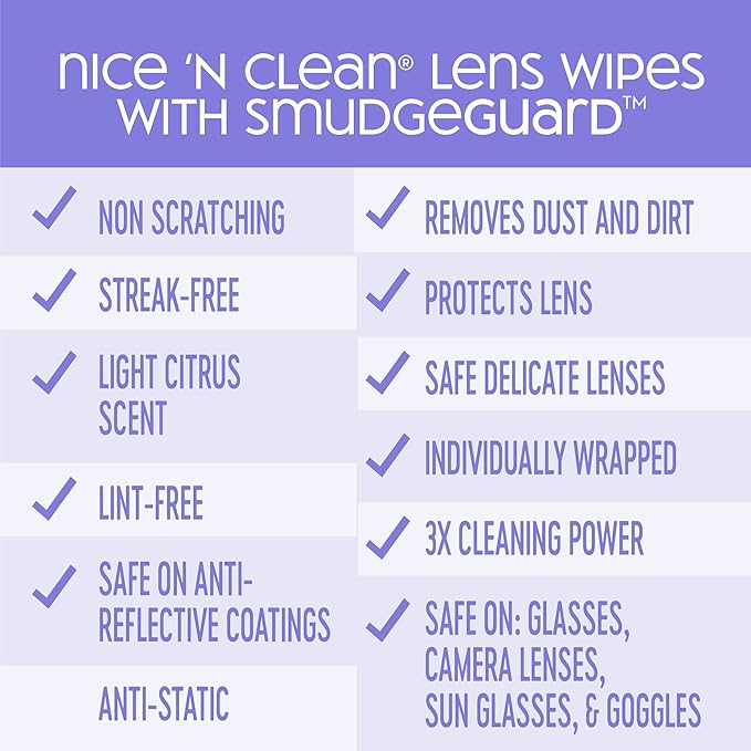 Nice 'N CLEAN SmudgeGuard Lens Wipes (600 Total Wipes) | Individually-Wrapped, Pre-Moistened, Ammonia-Free Lenses Wipes | Lens Cleaning Wipes for Eyeglasses, Camera Lens, Goggles, Sunglasses