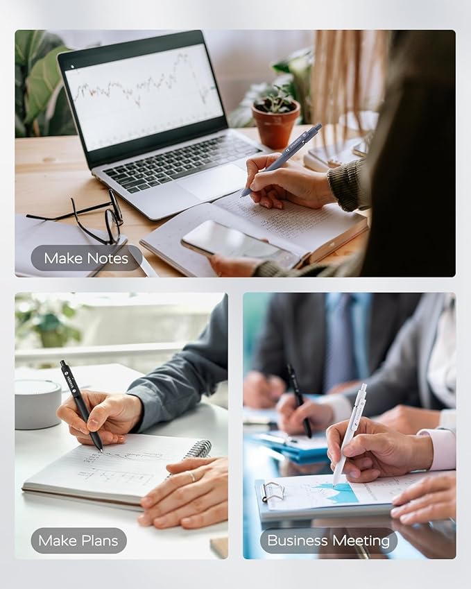 Black Gel Pens, 6Pcs Fine Point Smooth Writing Pens with 3 Extra Refills, Quick Dry Black Ink Pens for Journaling, Office, Note Taking, School Supplies, Nurse Aesthetic(Black Gray White)