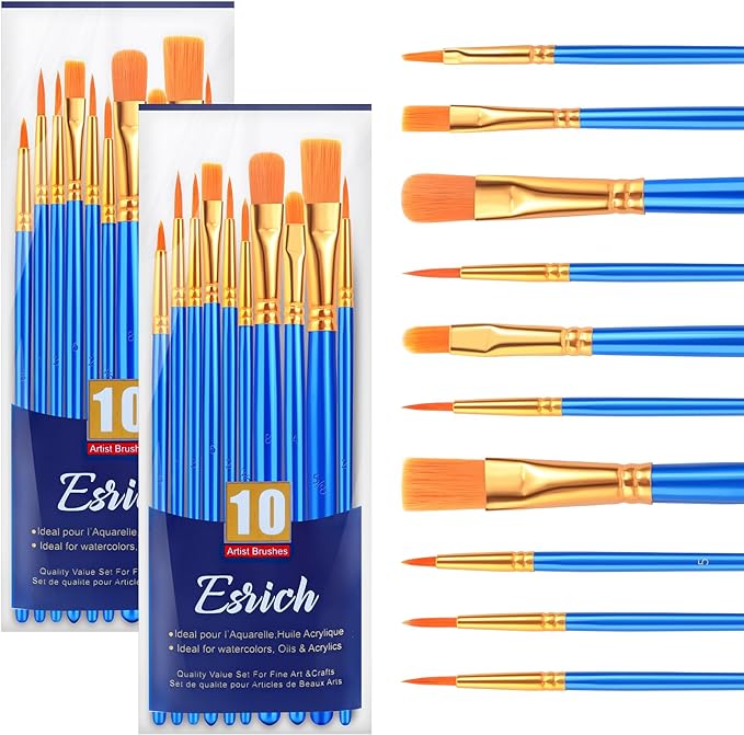 ESRICH Paint Brushes Set,2 Packs 20 Pcs Acrylic Paint Brush Set,Watercolor Oil Acrylic Nylon Hair Brushes,Artist Paintbrushes for Acrylic Oil Watercolor Painting Artist Professional Kits,Blue