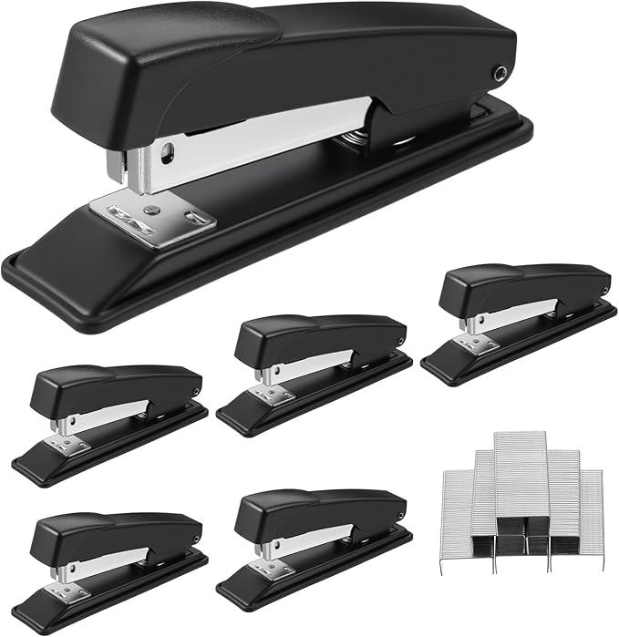 6 Pack Metal Desktop Staplers, 20 Sheet Capacity Heavy Duty Stapler for Classroom Office Desk Accessories Teacher Supplies (Black)
