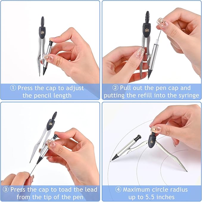 6 Pcs Metal Geometry Set, Math Geometry Kit, Metal Ruler Set and Compass Geometry Tool, Rulers Protractor and Compass Set for Student School and Drawings Supplies (Green)
