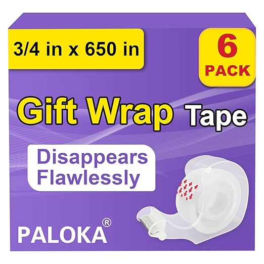 PALOKA Gift-Wrap, Clear Tape, for Wrapping Paper, Home Office and Back to School Supplies for College and Classrooms, Glossy Finish,3/4 in x 650 in, Dispensered, 6 Packs
