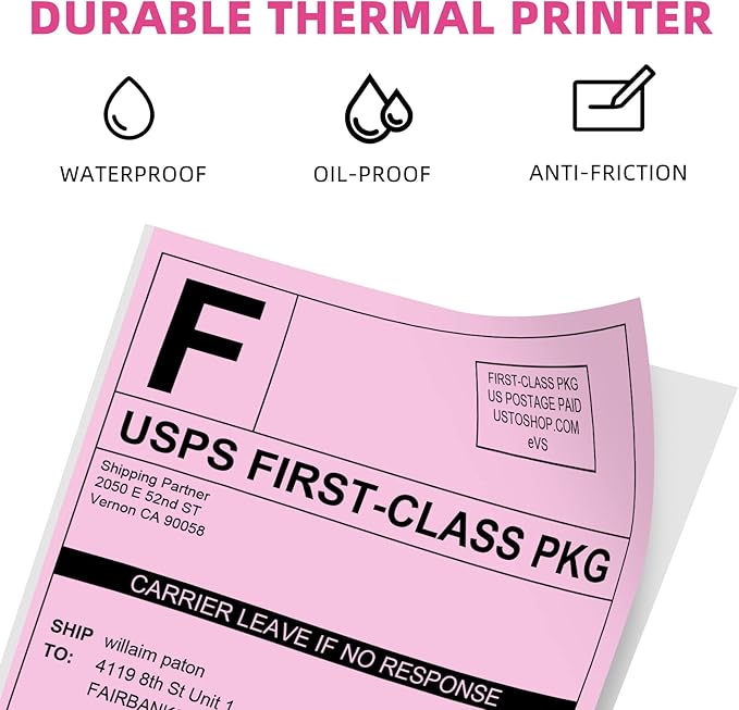 Phomemo 4x6 Thermal Label Printer Paper - 100 PCS Pink 4"x6" Fan-Fold Shipping Supplies Labels - Water/Oilproof Mailing Label - Permanent Adhesive Thermal Shipping Labels for Ship Packages