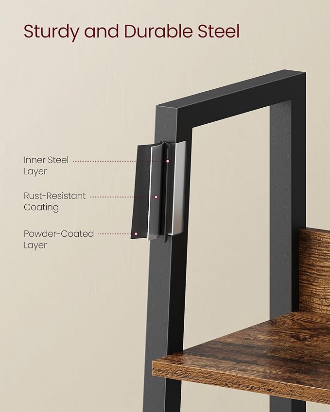 VASAGLE Bookshelf, 4-Tier Narrow Book Shelf, 11.8 x 13.3 x 55.1 Inches, Ladder Shelf for Home Office, Living Room, Bedroom, Kitchen, Rustic Brown and Ink Black ULLS108B01