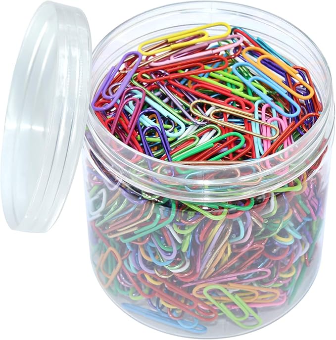 500pcs Coloured Paper Clips with Plastic Box of Paper Clips for Office Stationery 33mm 20 Colors Multicoloured I