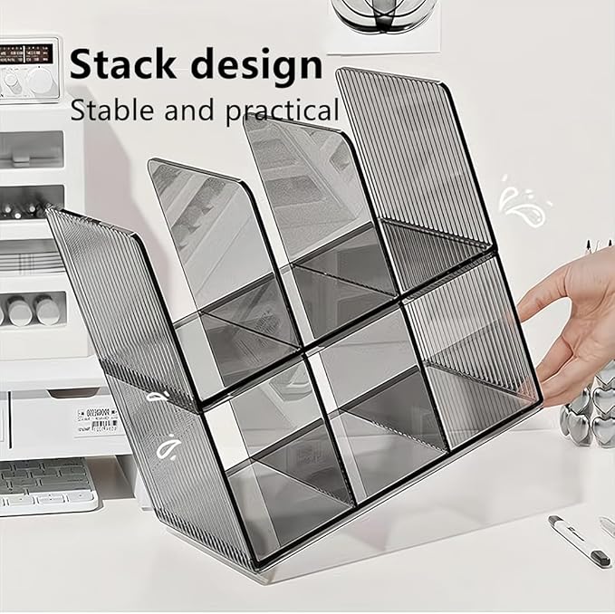Acrylic Desk File Organizer,Office desktop Folder Mail Organizer,Letter Book record Magazine Holder (gray 2 Pack)