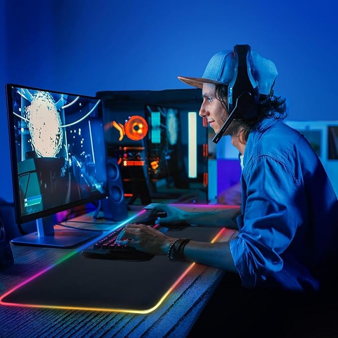 Mouse Pad with Wireless Charging, Large Desk Mat RGB Gaming Mousepad, 10 Light Colors LED Gaming Pad Keyboard Pad with Ultra-Smooth Surface & Non-Slip Rubber Base, Waterproof Full Desk Mouse Pad