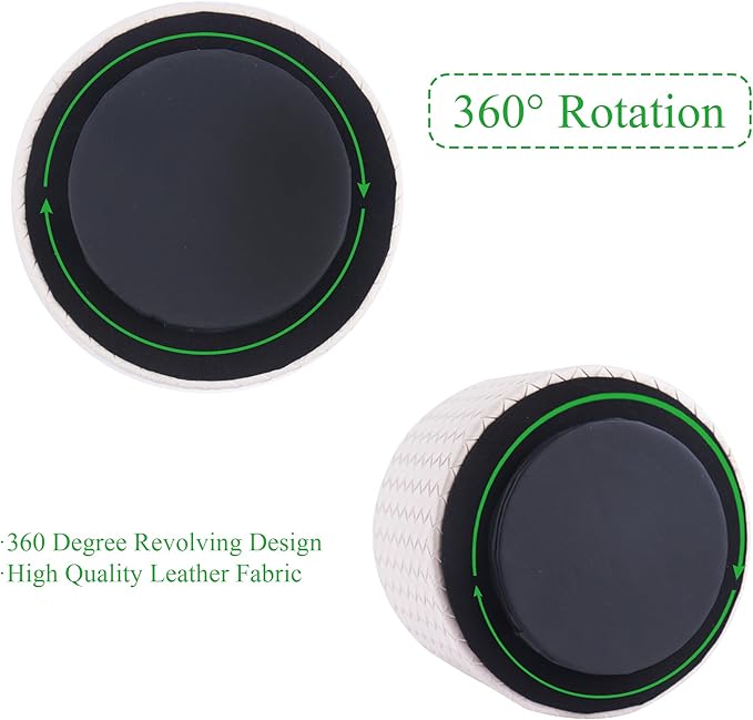 Hennaja Round Leather Art Supply Organizer,Remote Control Holder,360 Degree Spinning,Multi-Functional Pencil Holder,4 Compartments Desktop Stationary Organizer(1-Weave White)