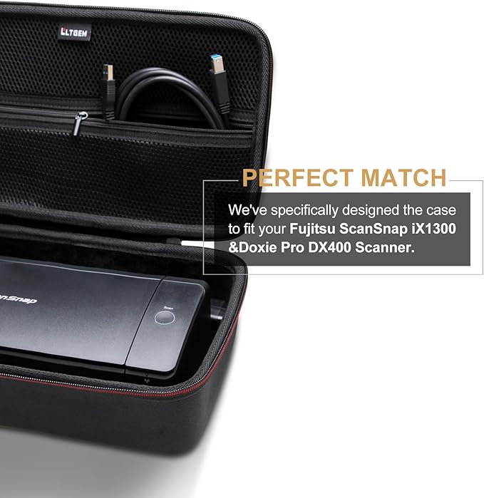 LTGEM Case Compatible with ScanSnap iX1300 Photo & Receipt Scanner or Doxie Pro DX400 Compact Scanner, Duplex Scanner Case, Black