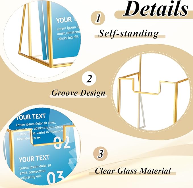 6 Pcs Gold Glass Brochure Holder 4 Inch Tabletop Literature Holder Stand Clear Trifold Pamphlet Flyer Brochure Display Stand for Magazine Booklets Menu Journals